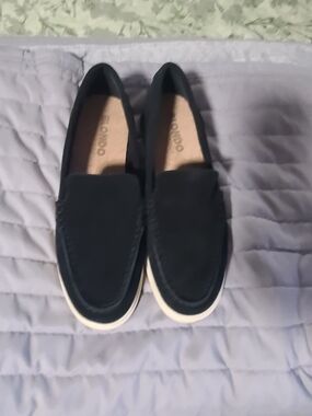 Blondo Black Slip-On Suede Loafers with White Sole